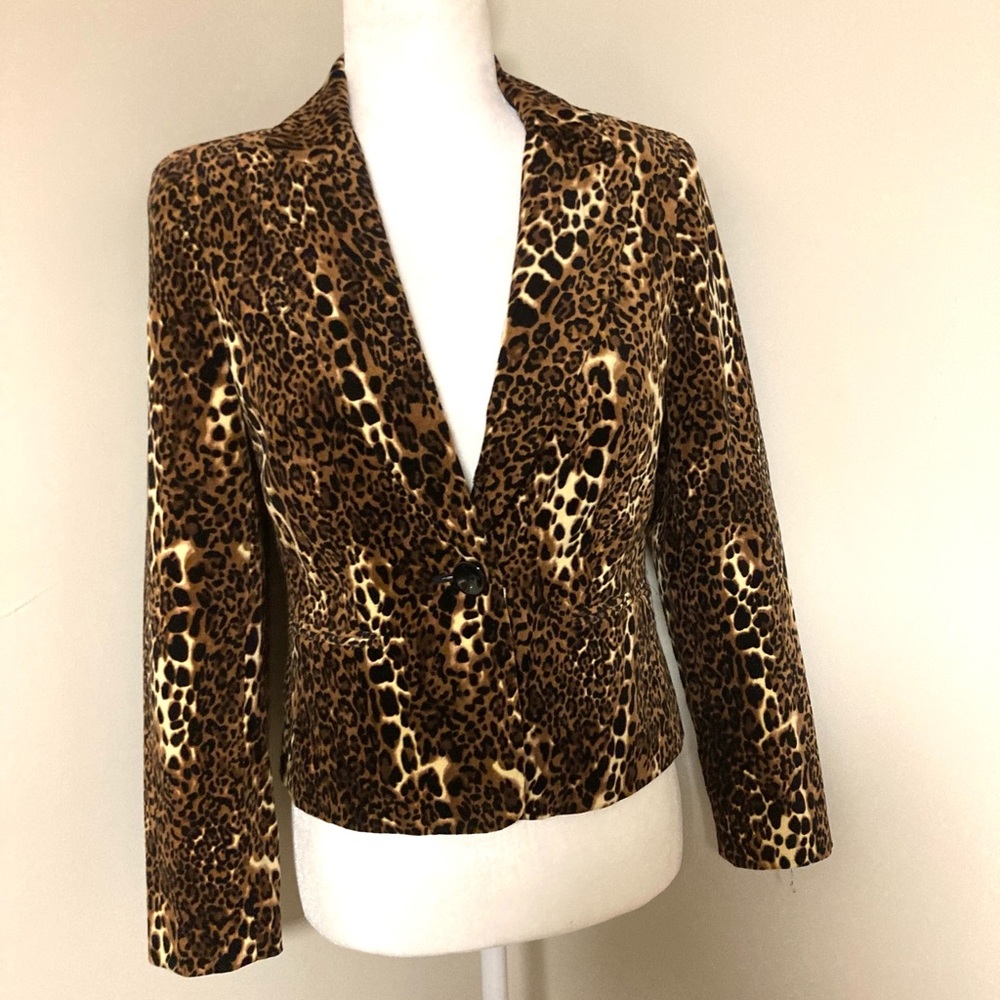 Leopard Print Velvet Fitted Blazer size 4 Petite